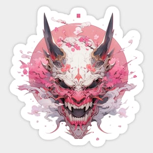 Oni Demon Mask Cyberpunk Pink Sticker